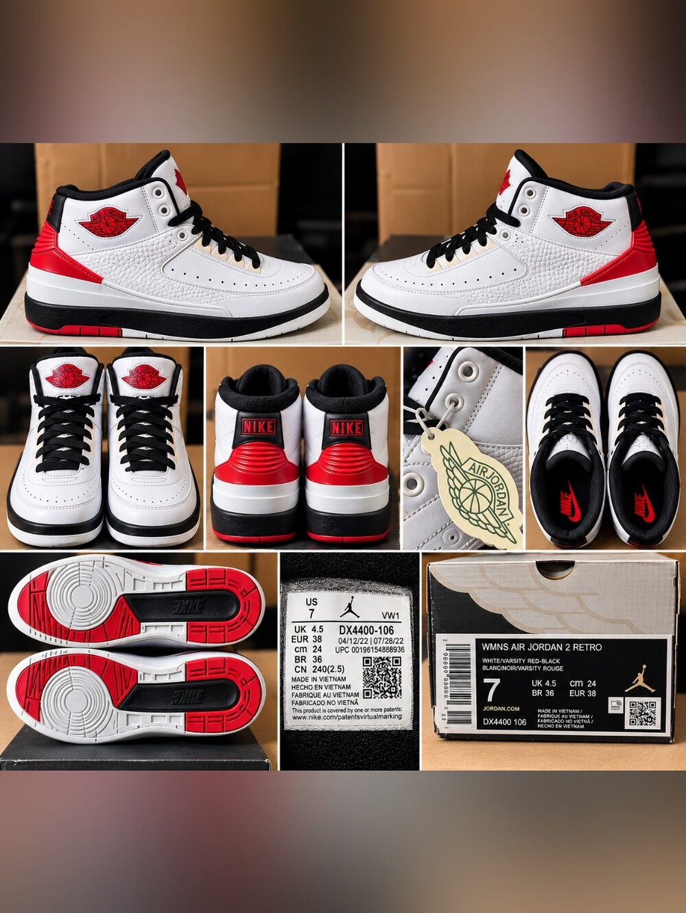 Nike Air Jordan 2 Retro Chicago Women’s 7 White Varsity Red Black DX4400-106